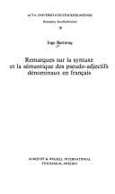 Tapa de Remarques sur la syntaxe et la sémantique des pseudo-adjectifs dénominaux en français