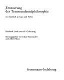 Tapa de Erneuerung der Transzendentalphilosophie in Anschluss an Kant und Fichte