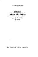 Tapa de Arnims lyrisches Werk