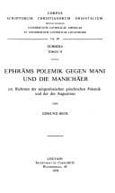 Tapa de Ephräms Polemik gegen Mani und die Manichäer im Rahmen der zeitgenössischen griechischen Polemik und der des Augustinus