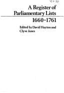 Tapa de A Register of parliamentary lists, 1660-1761