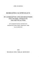 Tapa de Beredtes Schweigen in lehrhafter und erzählender deutscher Literatur des Mittelalters