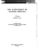 Tapa de The achievement of Eugenio Montale