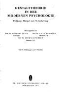 Tapa de Gestalttheorie in der Modernen Psychologie: Wolfgang Metzger zum 75. Geburtstag (German Edition)