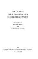 Tapa de Die Genese der europäischen Endreimdichtung