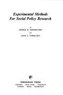 Tapa de Experimental methods for social policy research
