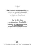 Tapa de The records of German history in German and certain other record offices