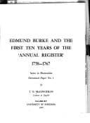 Tapa de Edmund Burke and the first ten years of the 'Annual Register', 1758-1767
