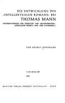 Tapa de Die Entwicklung des intellektualen Romans bei Thomas Mann