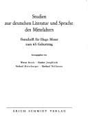 Tapa de Studien zur deutschen Literatur und Sprache des Mittelalters;: Festschrift für Hugo Moser zum 65. Geburtstag (German Edition)