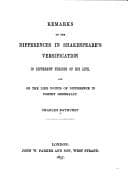 Tapa de Remarks on Shakespeare's versification