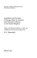 Tapa de Acquisition and provision of foreign books by National and university libraries in the United Kingdom