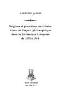 Tapa de Origines et premières manifestations de l'esprit philosophique dans la littérature française de 1675 à 1748