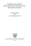 Tapa de Theorie und Kritik der deutschen Novelle von Wieland bis Musil