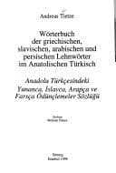 Tapa de Wörterbuch der griechischen, slavischen, arabischen und persischen Lehnwörter im anatolischen Türkisch =