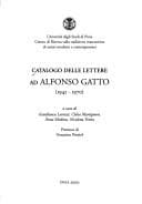 Tapa de Catalogo delle lettere ad Alfonso Gatto (1942-1970)