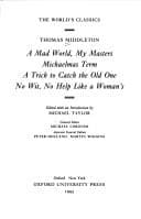 Tapa de A Mad World, My Masters and Other Plays