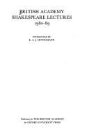 Tapa de British Academy Shakespeare Lectures 1980-1989 (British Academy)