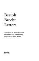 Tapa de Bertolt Brecht Letters/1913-1956
