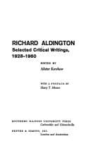 Tapa de Richard Aldington: Selected Critical Writing, 1928-1960 (Crosscurrents: modern critiques)