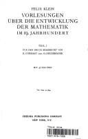 Tapa de Vorlesungen über die entwicklung der mathematik im 19. jahrhundert ...