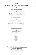 Tapa de The Sokolov investigation of the alleged murder of the Russian Imperial Family