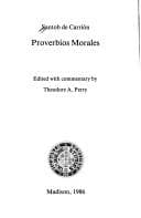Tapa de Proverbios Morales Sanotb De Carrion (Spanish Series No. 21)