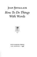 Tapa de How to Do Things With Words (Sun and Moon Classics)
