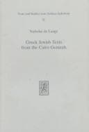 Tapa de Greek Jewish Texts from the Cairo Genziah (Texte und Studien zum antiken Judentum)