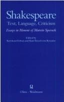 Tapa de Shakespeare, Text, Language, Criticism, Essays in Honor of Marvin Spevack