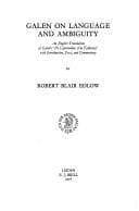 Tapa de Galen on Language and Ambiguity (Philosophia Antiqua)