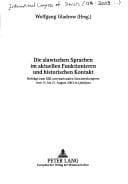 Tapa de Die Slawischen Sprachen Im Aktuellen Funktionieren Und Historischen Kontakt