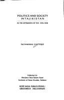Tapa de Society and Politics in Tajikistan in the Aftermath of the Civil War