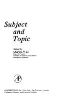 Tapa de Subject and Topic