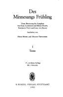 Tapa de Des Minnesangs Frühling. Unter der Benutzung der Ausgaben von Karl Lachmann und Moritz Haupt, Friedrich Vogt und Carl von Kraus bearbeitet. 37th Edition. Vol 1
