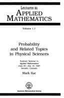 Tapa de Probability and Related Topics in Physical Sciences (Lectures in Applied Mathematics Series, Vol 1a)