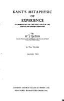 Tapa de Kant's Metaphysics of Experience (Library of Philosophy, Ed. by J. H. Muirhead)