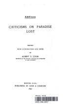 Tapa de Criticisms on Paradise lost