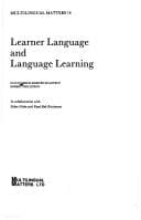 Tapa de Learner language and language learning