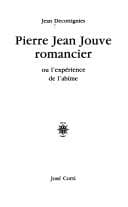 Tapa de Pierre Jean Jouve romancier ou L'Expérience de l'abîme
