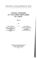 Tapa de Contes, légendes et coutumes populaires du Liban. Texte arabe, transcription, traduction et notes. T. III