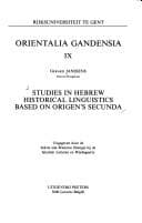 Tapa de Studies in Hebrew Historical Linguistics Based on Origen's Secunda