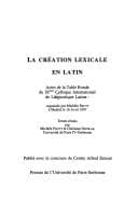 Tapa de La création lexicale en latin
