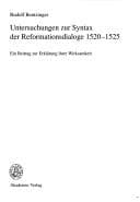 Tapa de Untersuchungen zur Syntax der Reformationsdialoge 1520-1525
