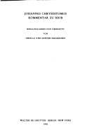 Tapa de Johannes Chrysostomos Kommentar Zu Hiob (Patristische Texte Und Studien)