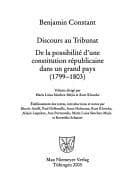 Tapa de Discours au Tribunat ; De la possibilité d'une constitution républicaine dans un grand pays (1799-1803)
