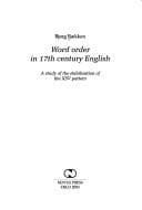 Tapa de Word Order in 17th century English