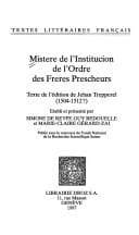 Tapa de Mistere de l'institucion de l'ordre des freres prescheurs