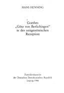 Tapa de Goethes "G©œtz von Berlichingen" in der zeitgen©œssischen Rezepti