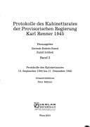Tapa de Protokolle des Kabinettsrates der Provisorischen Regierung karl Renner 1945